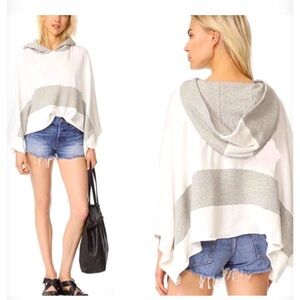 Free People Never Say Never Poncho Pullover Hoodie Sweatshirt, gray & white, XS